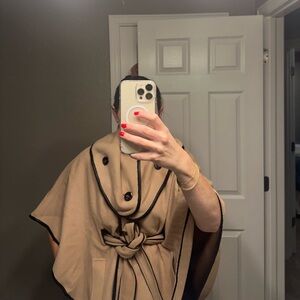 Elegant camel Cape Coat with Black Trim